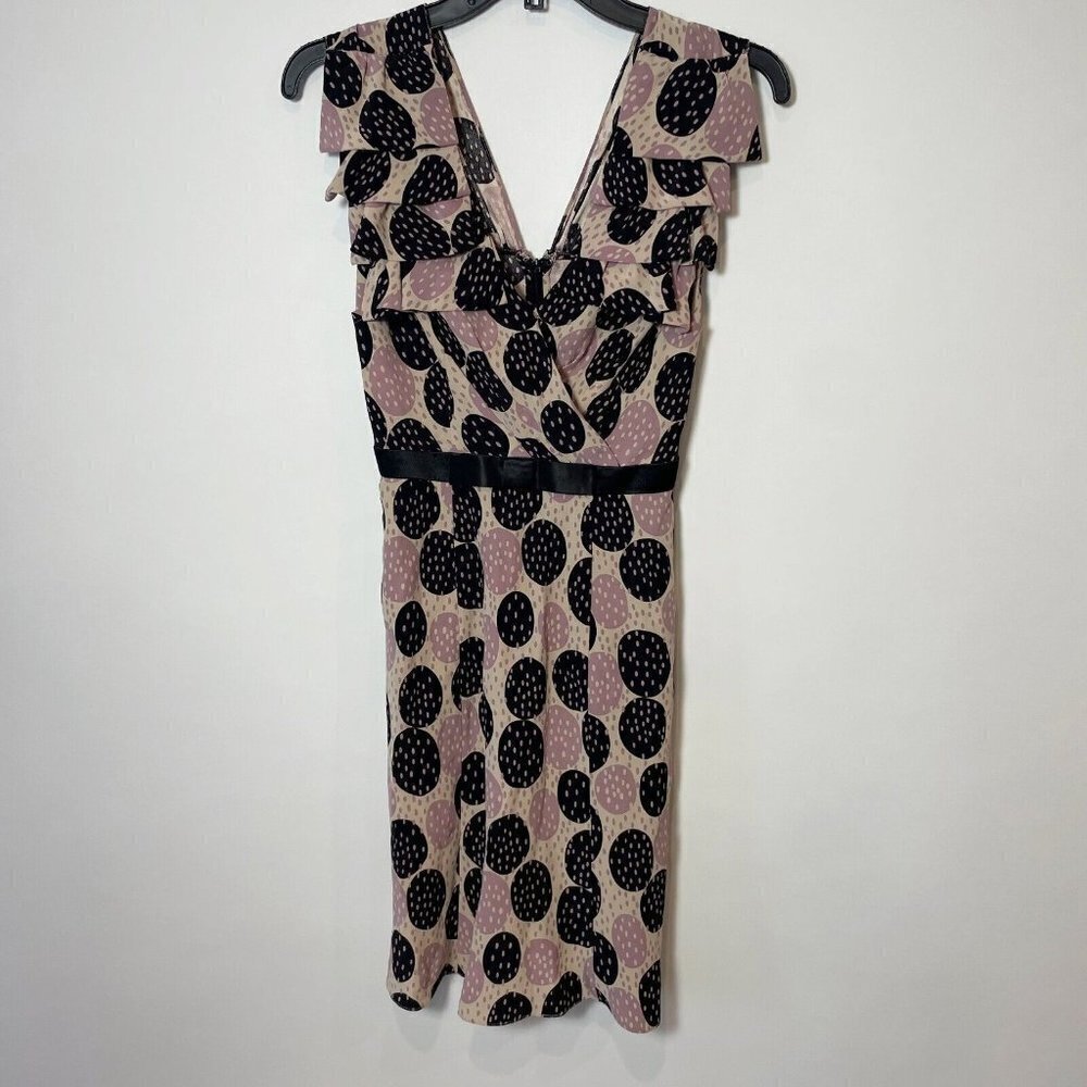 Plenty by Tracy Reese Women Silk V-Neck Sheath Dress Purple 2XS Polka Dot Ruffle